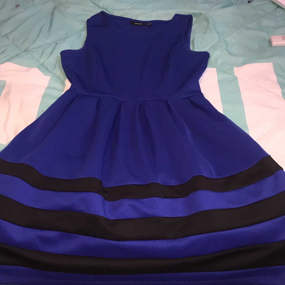 Blue and black striped dress